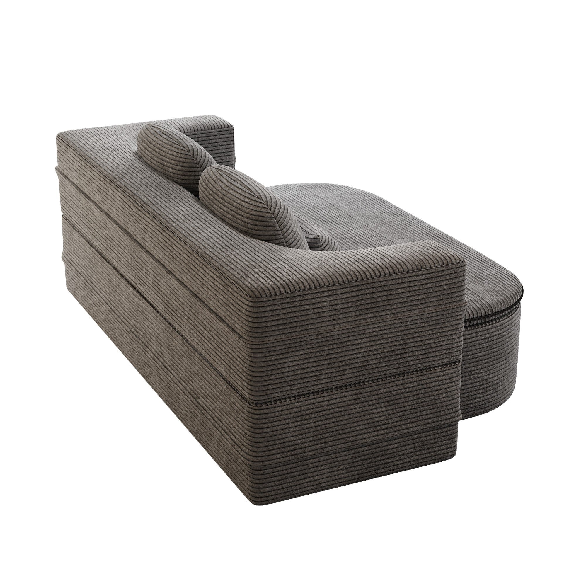Sailvan 75" Convertible Sleeper Sofa, Corduroy Floor Couch to Full Bed with Blanket and 4 Pillows Grey