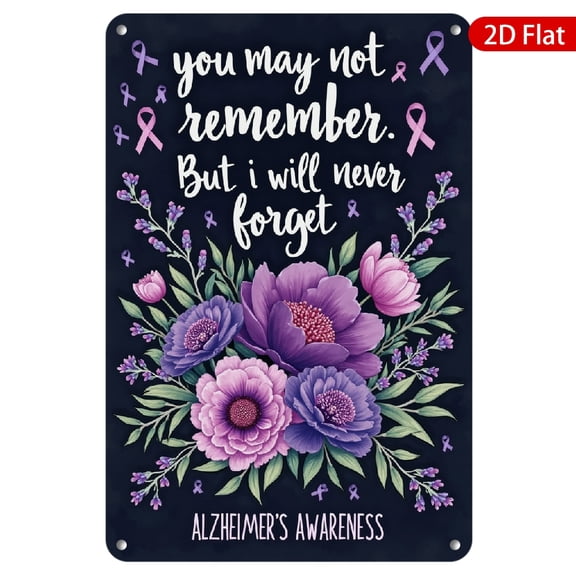 1pc Metal Wall Sign, 8x12 Inches, Alzheimer’s Awareness Design, Features Beautiful Floral Artwork & Awareness Ribbons, Rustproof & UV Protected, Perfect for Home, Office, Garden, or Memorial Decor