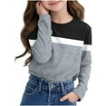 thumbnail image 3 of Lmnyox Girls Long Sleeve Crew Neck Shirt Color Block Basic Pullover Tee Kids Teens Fashion Tops Clothes, 3 of 7