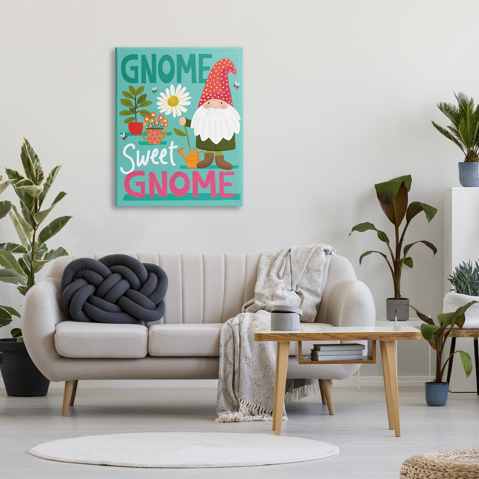 Stupell Industries Gnome Sweet Gnome Pun White Daisy Garden Elf, 30 x 40, Designed by Lisa Whitebutton