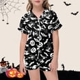 thumbnail image 2 of Halloween Pjs Tween 2Pcs Soft Breathable Silk Satin Pajamas Set Short Sleeve Button-Down Sleepwear Lounge Clothes, 2 of 5