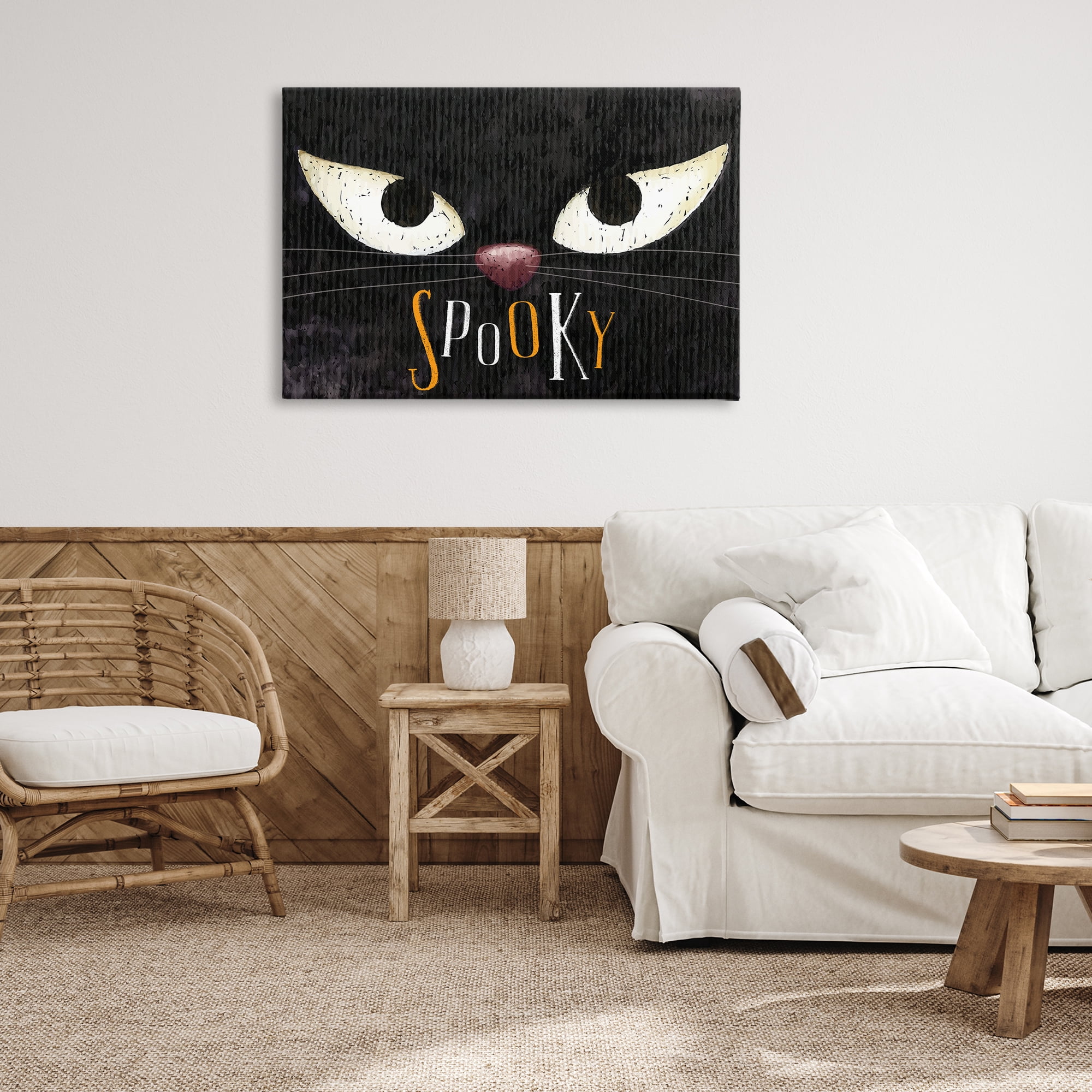 Stupell Industries Spooky Cat Eyes Animals Painting Wrapped Canvas Art Print Wall Art, 36 x 24