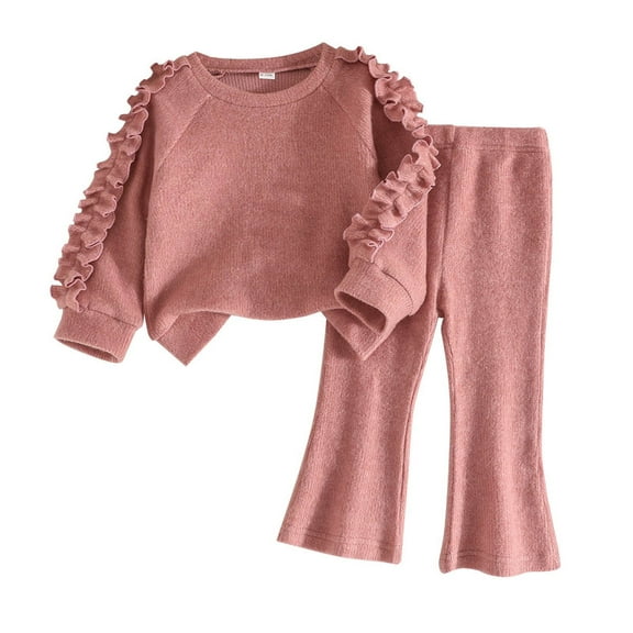 REDARER Girls Outfits 2 Piece Set Cute Casual Long Sleeve Top with Flared Pants Toddler Baby Clothes Soft Comfortable Spring Fall Outfit,Kids Clothing,Size:2-3 Years