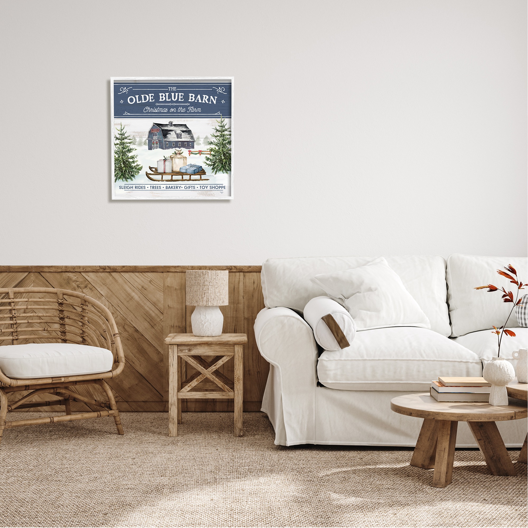 Stupell Industries Christmas on Farm Phrase Holiday Painting White Framed Art Print Wall Art, 24 x 24