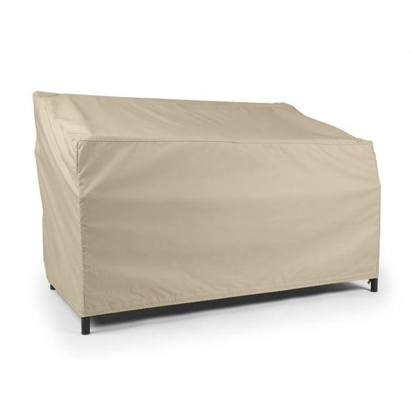 Covermates Elite Outdoor Patio Bench Cover – Durable 300D Polyester with Double-Stitched Seams, Elastic Hem, Drawcord, Mesh Vent & Buckle Straps for All-Weather Protection, 66W x 34D x 38H, Khaki