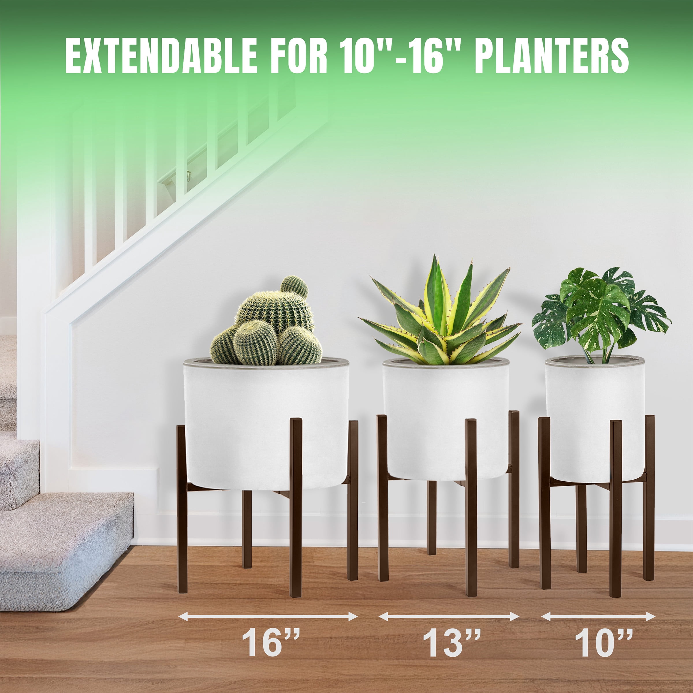 Sorbus Adjustable Mid-Century Plant Stand – Modern Indoor Flower Pot Holder for Home Décor – Brown (2-Pack, Plant & Pot Not Included)