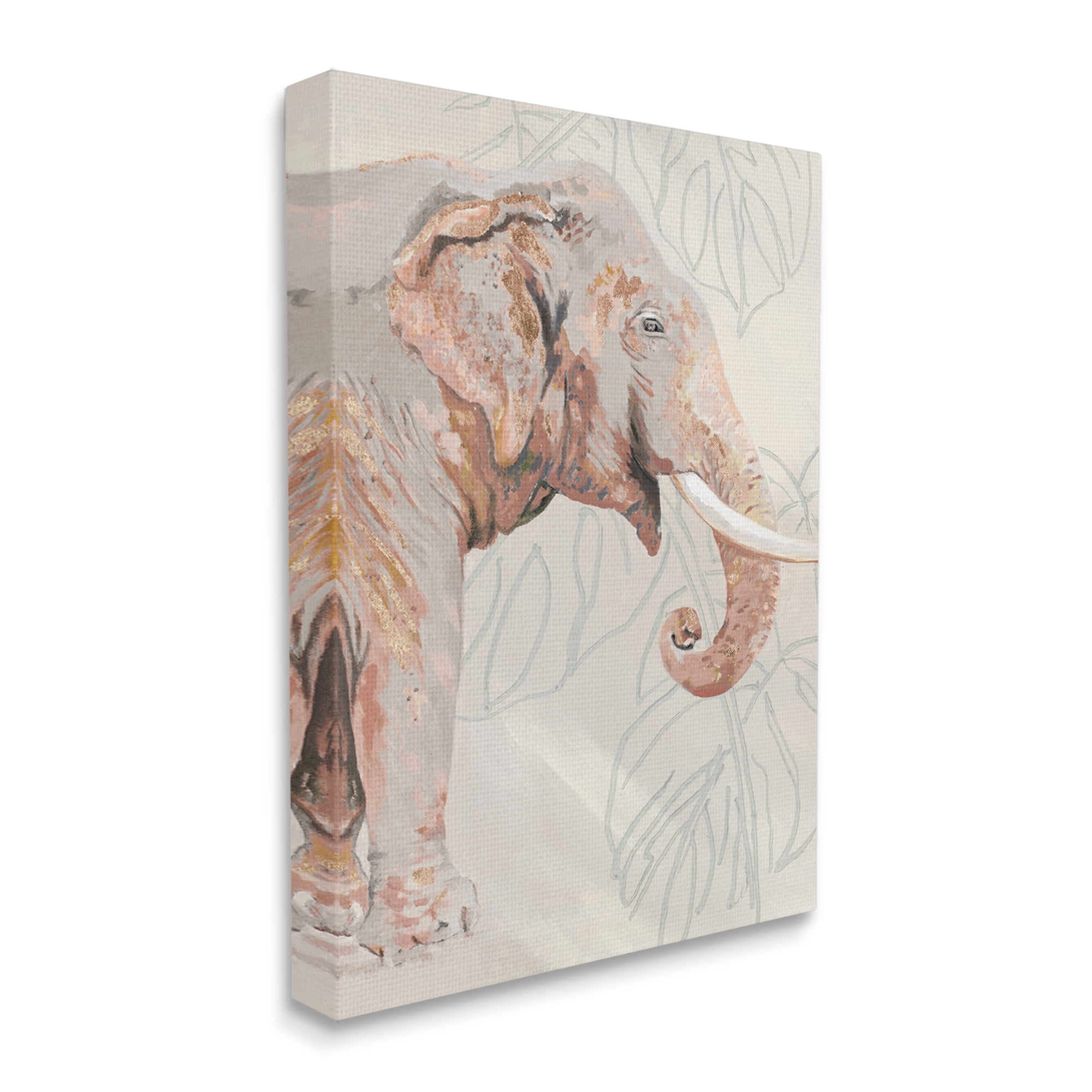 Stupell Industries Elephant & Tropical Leaves Animals & Insects Painting Gallery Wrapped Canvas Print Wall Art, 24 x 30