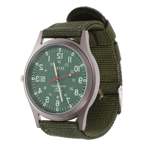 SHINYPASING Quartz Watch with Green Canvas Strap and Metal Adjustable Bracelet for Timekeeping 3.5 inches