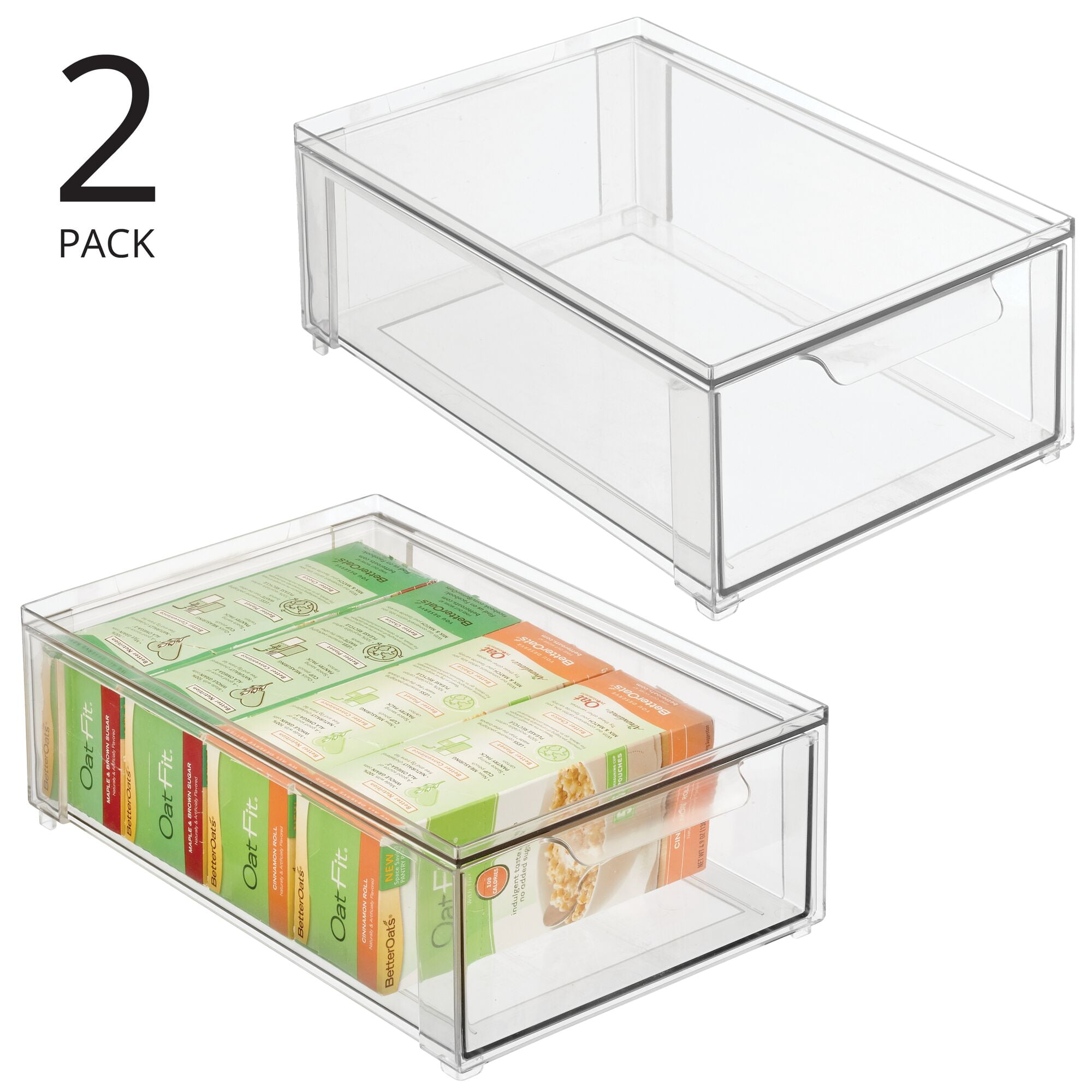 mDesign Plastic Divided 6 Section Kitchen Pantry Drawer Organizer, 2 Pack, Clear
