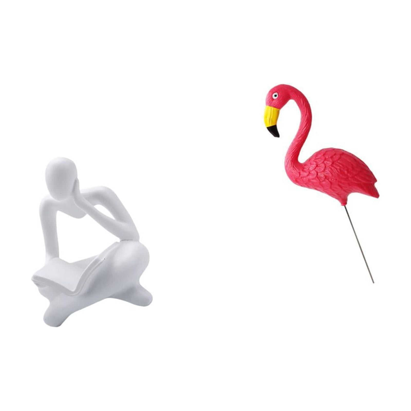 2 Pieces Abstract Reader Figurine Flamingo Garden Stake Human Statue Hollow Design for Living Room Yard Art