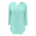 thumbnail image 4 of MIXUE Boho Tops For Women Summer Solid Color V Neck Long Sleeve Casual Lace Trim Party Pullover Shirts For Women Tshirts Activewear,Green,M, 4 of 4