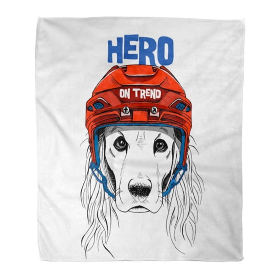 ASHLEIGH Throw Blanket Warm Cozy Print Flannel Cocker Spaniel Dog in Red Ice Hockey Helmet Funny Comfortable Soft for Bed Sofa and Couch 50x60 Inches