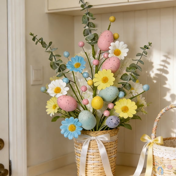 Easter Branch Floral Arrangement, Diy Spring Table Centerpiece with Colorful Mixed Flowers and Vines for Holiday Home Decor, Topliu