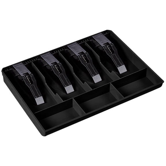 4 Bills and 3 Coins Cashier Drawer Cash Collection Box Insert Tray for Market Bank Home (Black)