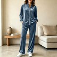 thumbnail image 2 of Women's Velvet 2 Piece Tracksuit Zip Up Jacket Wide Leg Pants Set Stand Collar Casual Lounge Sweatsuit with Pockets Fall Winter Loungewear Gray, 2 of 6
