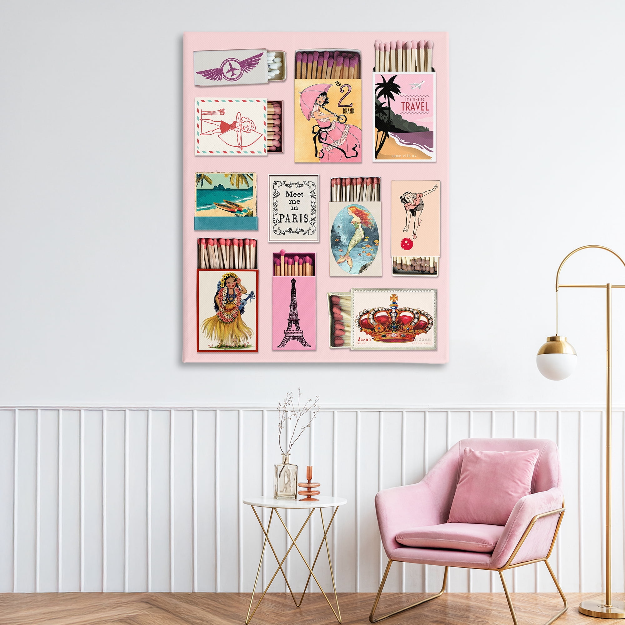 Stupell Industries Vintage Travel Matchbook Montage Canvas Wall Art, design by CAD Designs