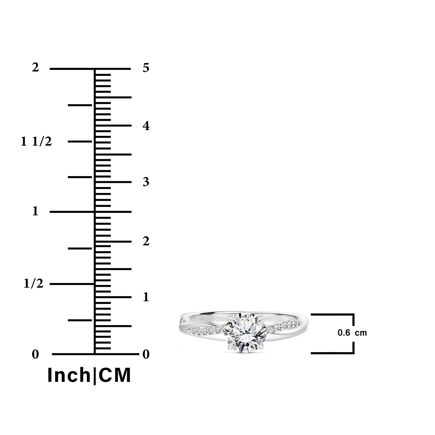 JeenMata Cathedral Prong 1 Carat Round Shaped Moissanite Half Pave Infinity Twisted Shank Engagement Ring In 18K White Gold Plating Over Silver
