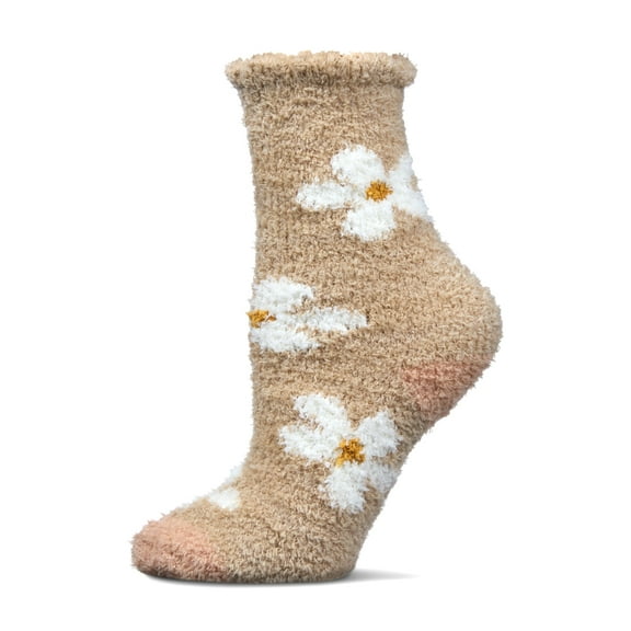 MeMoi Women's Daisy Marshmallow Cozy Crew Socks - Womens - Female, 9-11, Taupe