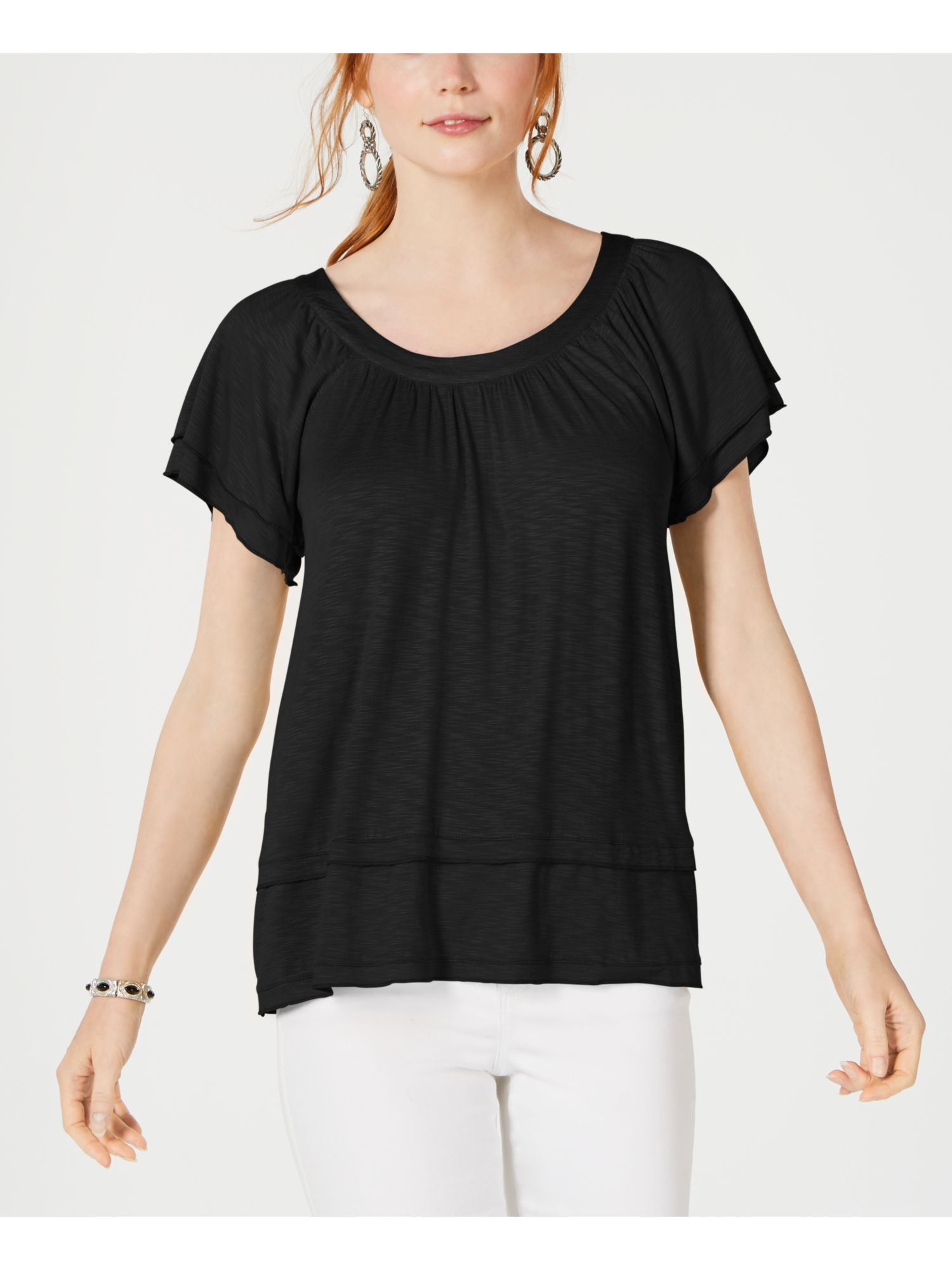 Style & Co. STYLE & COMPANY Womens Black Scoop Neck Top Size S