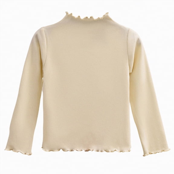 Yindaity Long Sleeve Shirt for Girls Girls Long Sleeve Shirts Soft Cotton T-Shirts Crewneck Basic Tees for Kids and Teen Girls Tops Clothes(Beige,5-6 Years)