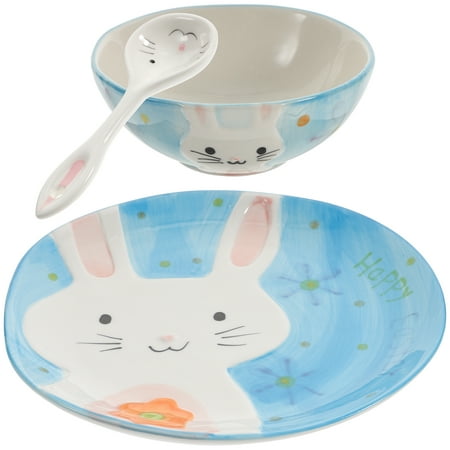 

Hemoton 1 Set Cartoon Dishware Set Bunny Pattern Plate Cartoon Bowl and Spoon Dishware Kit Ceramic Dishware