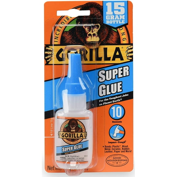 Gorilla, Super Glue with Cyanoacrylate Formula, 45 Seconds, Clear, 0.53 fl oz