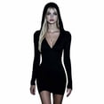 thumbnail image 2 of IUYRTFE Women's Solid Color V-Neck Long Sleeve Dress Slim Fit Stretch Casual Party Midi Dress, 2 of 5