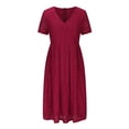 thumbnail image 4 of Summer Svings Clearance 2024! TAGOLD Womens Summer Dresses,Women's Spring/Summer V-neck Fashion Casual Solid Lace Short Sleeve Dress, 4 of 5