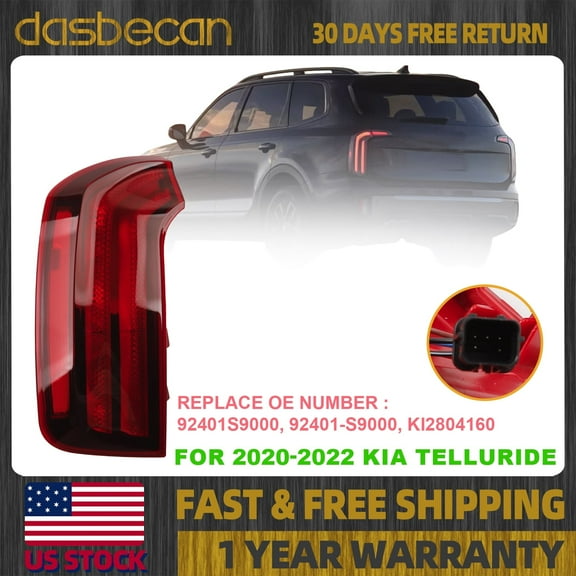 Dasbecan Left Driver Side Tail Light Assembly For Kia Telluride 2020-2022 #92401-S9000 92401S9000 KI2804160