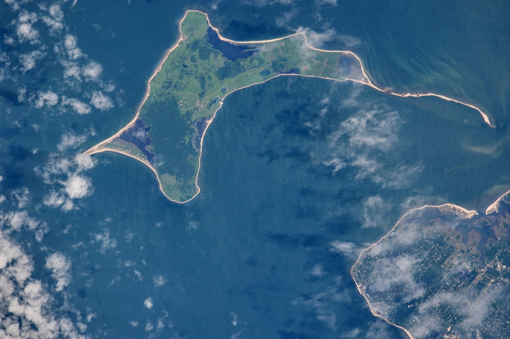 Satellite view of Gardiners island in Gardiners Bay East Hampton New