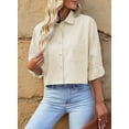 thumbnail image 6 of Asyoly Womens Tops Casual Button Down Cotton Cropped Shirts Solid Long Sleeve Dressy Oversized Blouse with Chest Pocket, 6 of 7