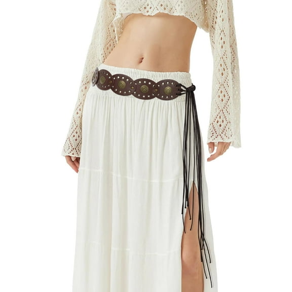 Women's Western Wide Belt Cowgirl Boho Disc Belt for Dresses Jeans