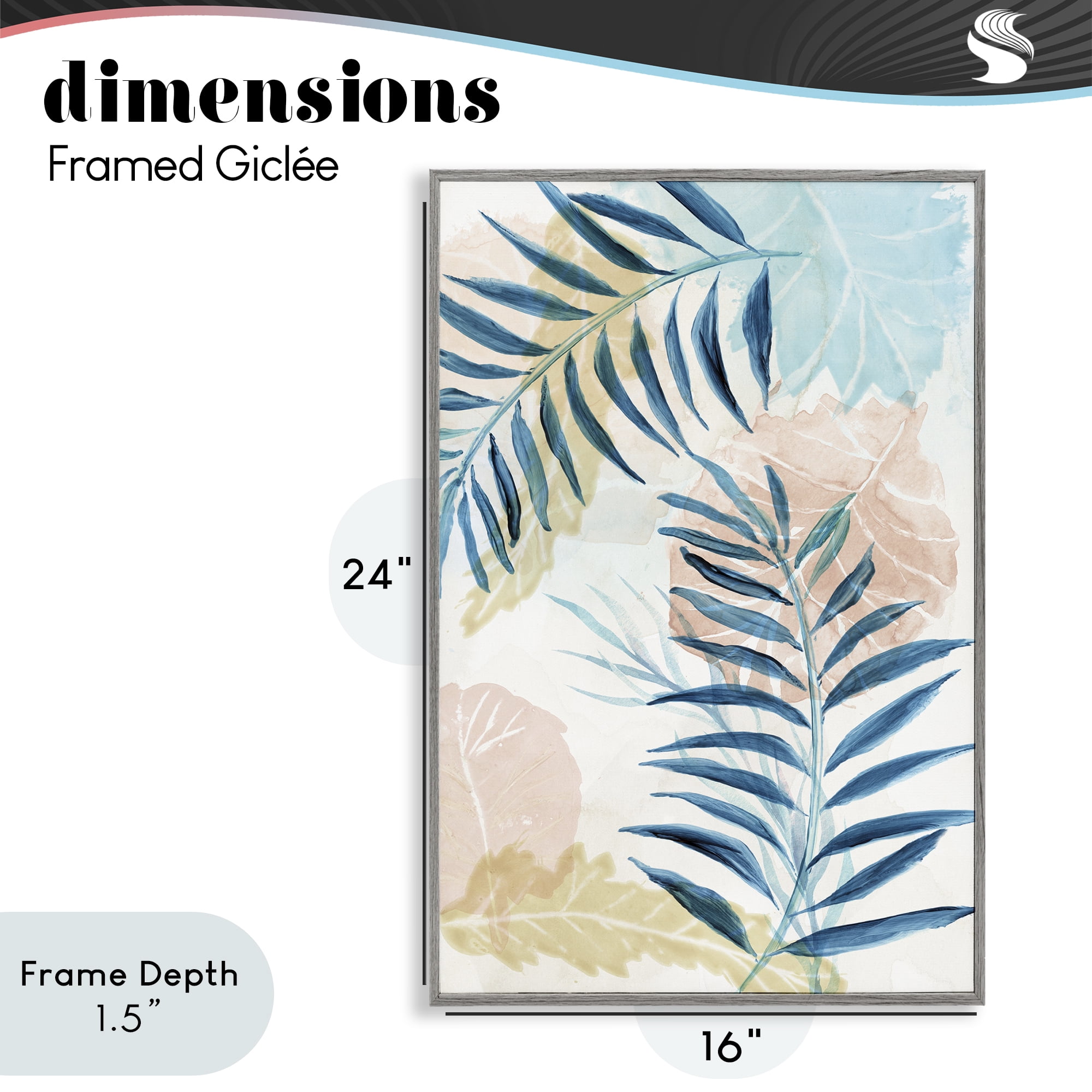 Stupell Industries Blue Palm Fronds in Pastel Haze Gray Framed Giclee Art, design by Nan
