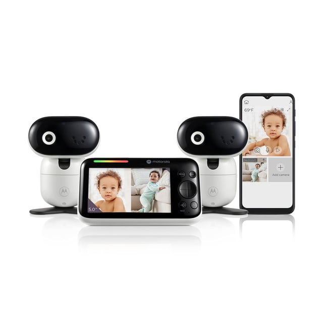 Motorola PIP1510 - Cámara con pantalla dual de 5" y monitor de video para bebés con conectividad de aplicaciones, audio bidireccional y alcance de 1000 pies - Visualización en pantalla dividida, zoom