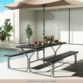 thumbnail image 2 of Topbuy Picnic Table Bench Set for 8 Person Outdoor Camping Table & 2 Benches with Metal Frame All-Weather Tabletop Black, 2 of 10