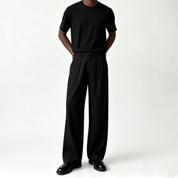 Men Solid Black Flat Front Wrinkle Resistant Big Tall Business Suit Pants S-XL
