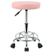 KKTONER PU Leather Round Rolling Stool with Foot Rest Swivel Height Adjustment Medical Spa Drafting Salon Tattoo Work Office Massage Stools Task Chair (Pink)