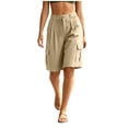 thumbnail image 2 of YTCAMLO Cotton Linen Bermuda Shorts for Women Casual Loose Fit Ruched Summer Beach Shorts with Pockets Drawstring Cargo Shorts, 2 of 7
