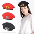 thumbnail image 3 of Men Women Wool Felt Berets Metal Badge Decor Sailors Dance Stage Performance Hat Military Fans Army Cap Security Cap Adjustable, 3 of 5