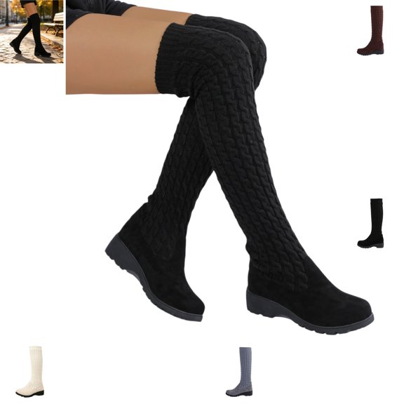 YOUYEDIAN Knee High Boots for Women Stretch Breathable Sock Booties Comfy Fashion Wedge Heel Shoes