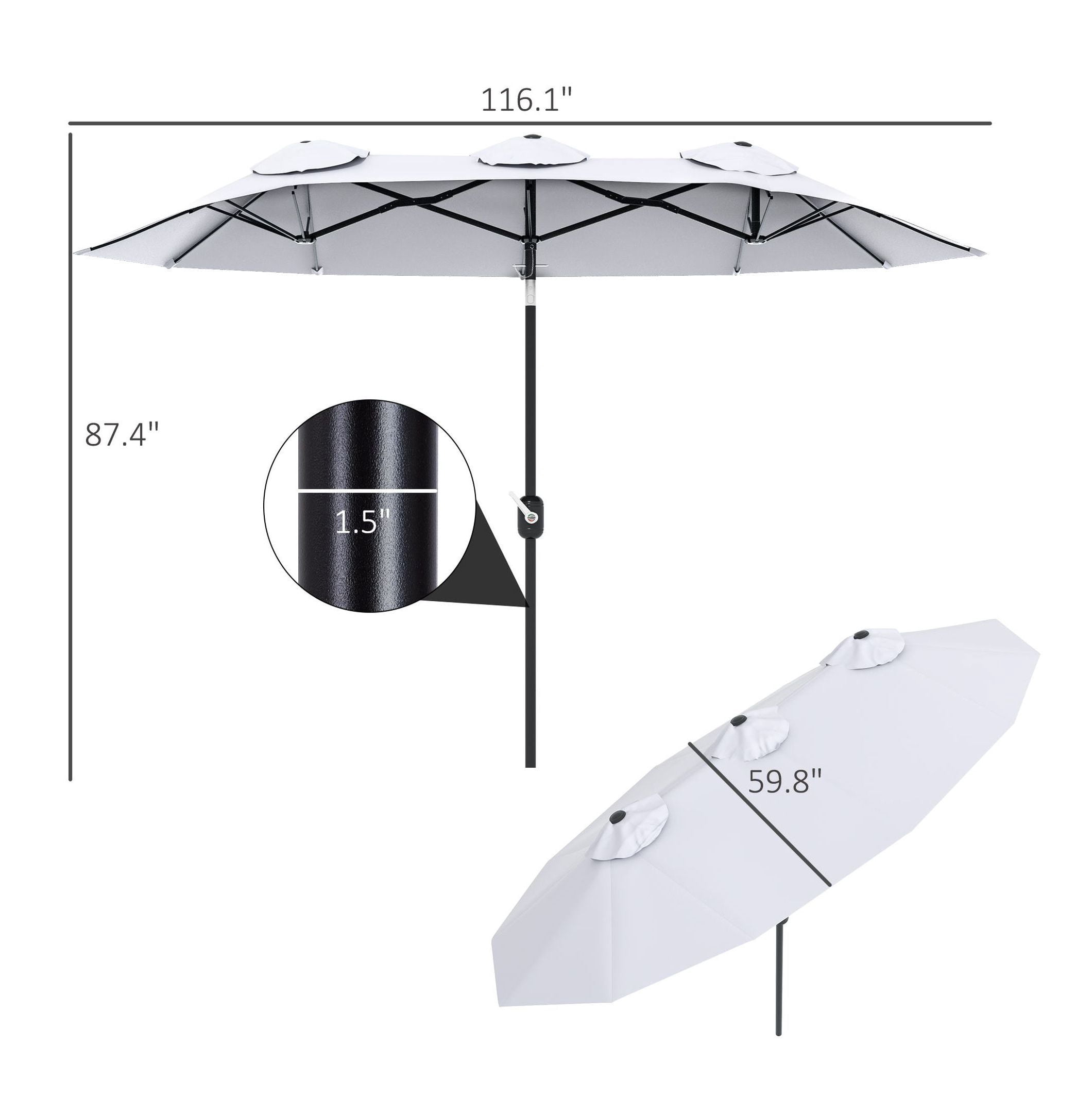 9.5' Patio Umbrella, Double-Sided Outdoor Market Umbrella with Tilt & Crank, 12 Ribs for Garden, Deck, Pool - White/Black