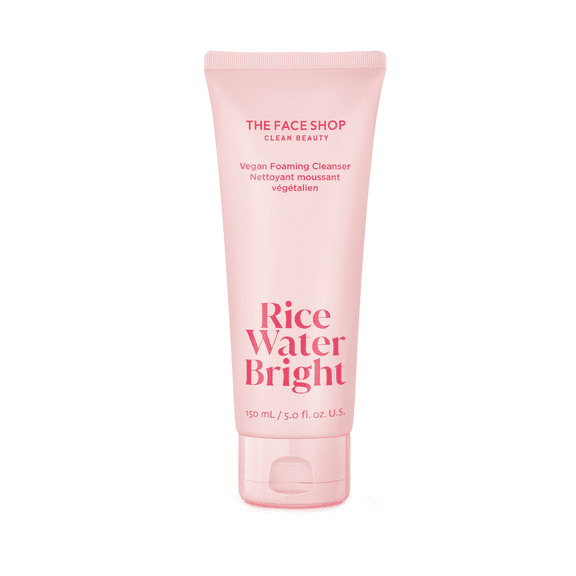 The Face Shop Rice Water Bright Vegan Foaming Cleanser, Hydrating Korean Face Wash for All Skin Types, 5 fl. oz.