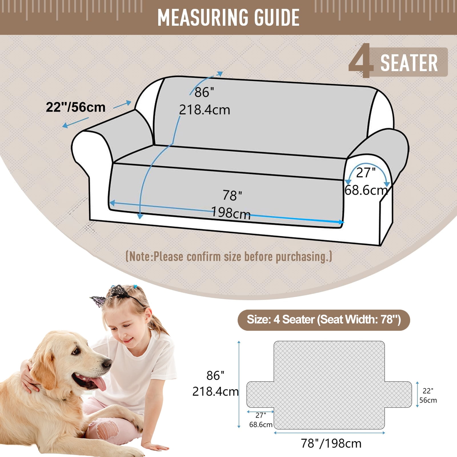 Sanmadrola Sofa Cover 100% Waterproof Couch Slipcovers Washable Non-Slip Furniture Protector with Pockets/Elastic Straps/Silicone Backing for Kids Pets Dogs, Aegean Blue, Oversized Sofa