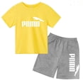 thumbnail image 3 of Conjunto de 2 piezas de camiseta y pantalones cortos con letras de marca de moda de verano para niños y niñas de 3 a 13 años, top informal de manga corta, conjunto deportivo Sunshine, 3 of 5