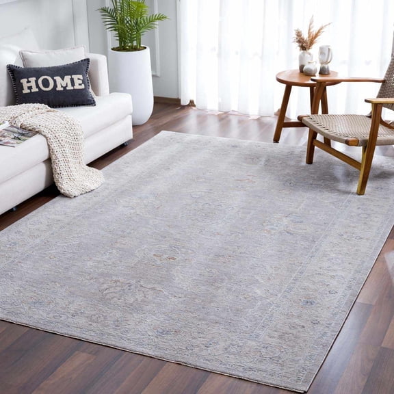 Hauteloom Tahmoor Living Room, Bedroom Area Rug - Traditional - Gray, Light Gray, White - 7'10" x 10'3"