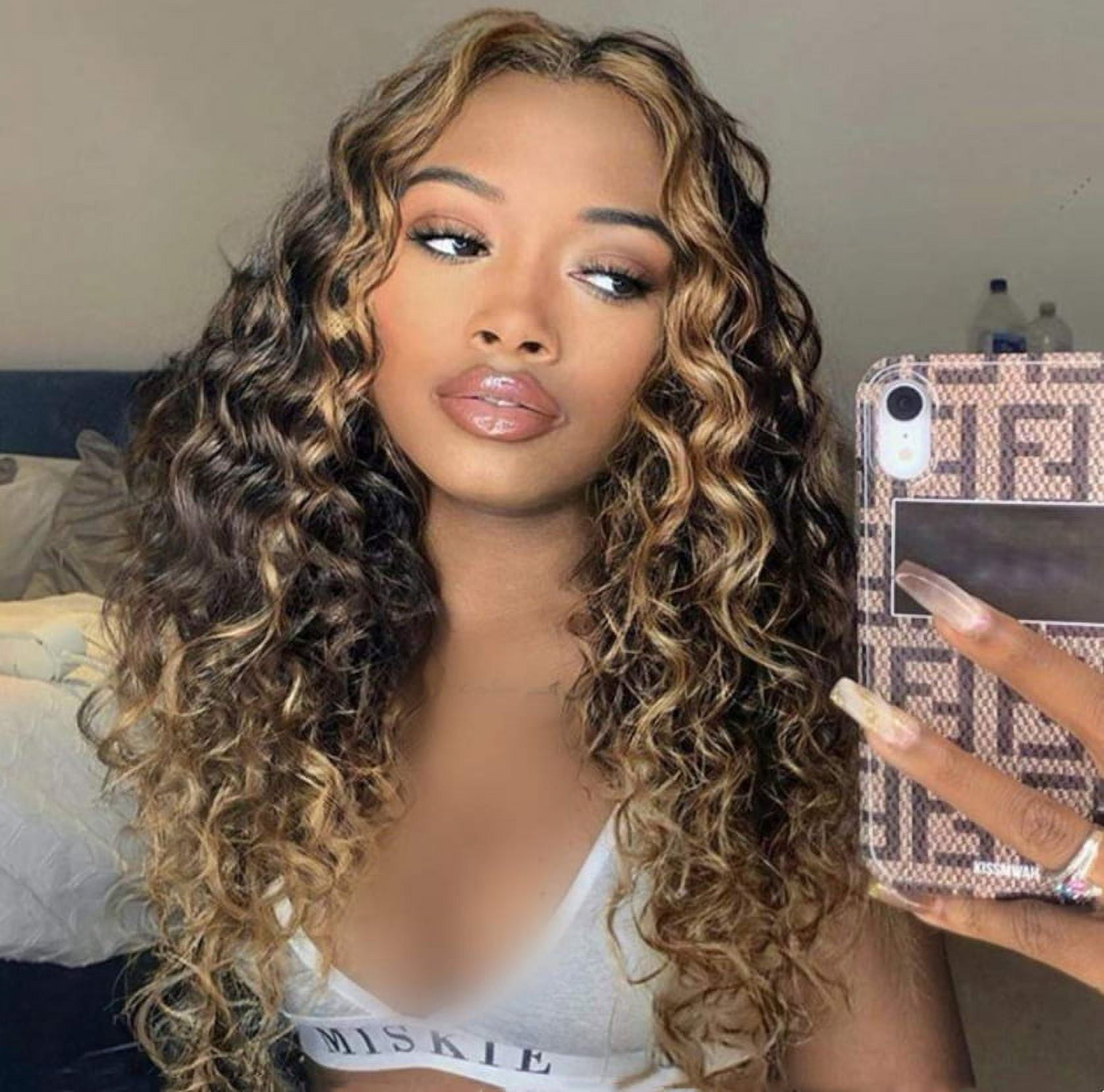 Highlight Wigs Natural Wave Ombre Synthetic wigs Unit Blonde Natural Looking P4/27 Long Curly Wigs for Women