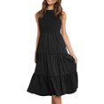 thumbnail image 1 of TSADFHJI Jupe en Satin Femme Été Décontractée Midi Robe Maxi Boho Sans Manches Smockée Ligne A Longue Robe S Noir, 1 of 9