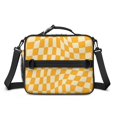 thumbnail image 2 of Orange and Cream Wavy Checkered Insulated Lunch Bag with Shoulder Strap and Bottle Holder,Bento School Lunch Bag Box,11x9.5x3.5 Inches, 2 of 3