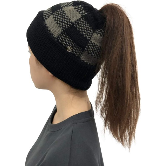 GFDYREE Tuque pour Queue de Cheval pour Femmes avec Bouton pour Masque, Tuque Chignon Haute et Décoiffée avec Trou pour Queue de Cheval