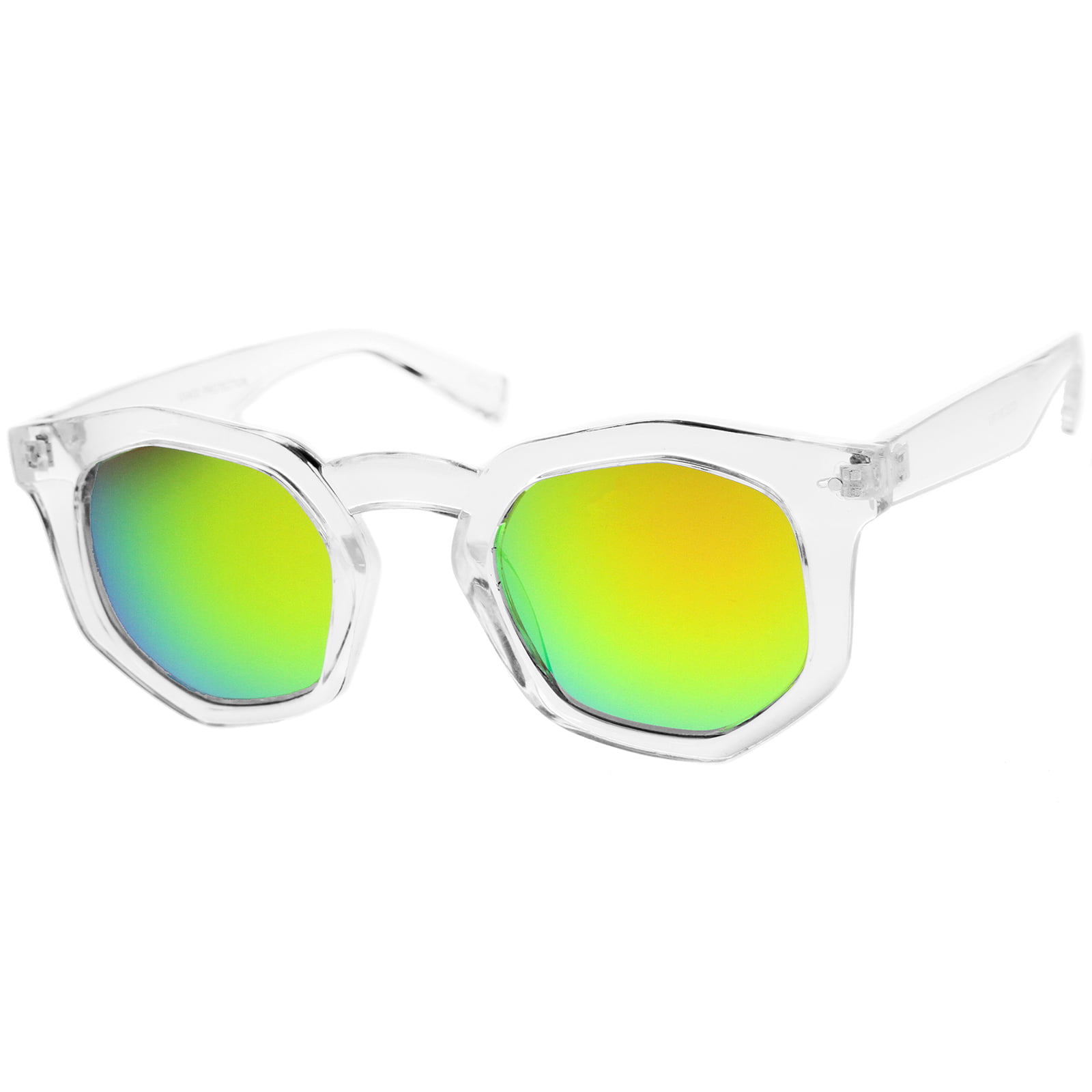 Translucent Gray Geek-Chic Shield Geometric Polarized Sunglasses with Green Sunwear Lenses